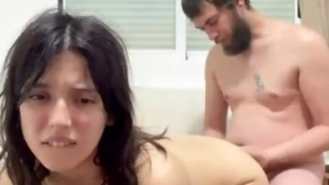 Doggystyle for petite teen with tight pussy and creampie